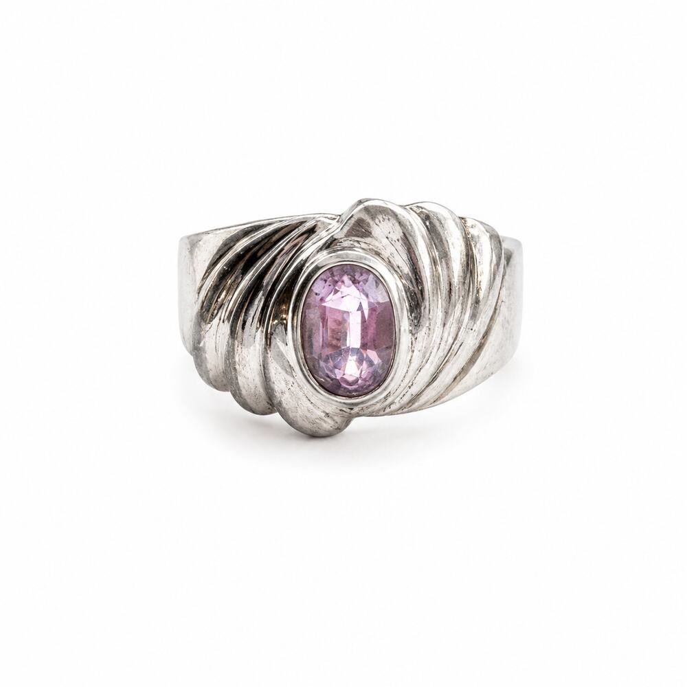 Vintage 925 Sterling Silver Amethyst Ring Size 7 Sculptural Statement Ring